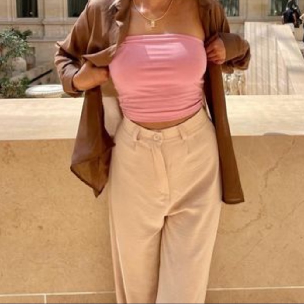 cream wide leg trousers